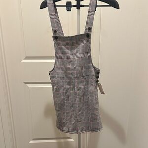 SO Plaid Mini Pinafore Dress in Gray and Pink
